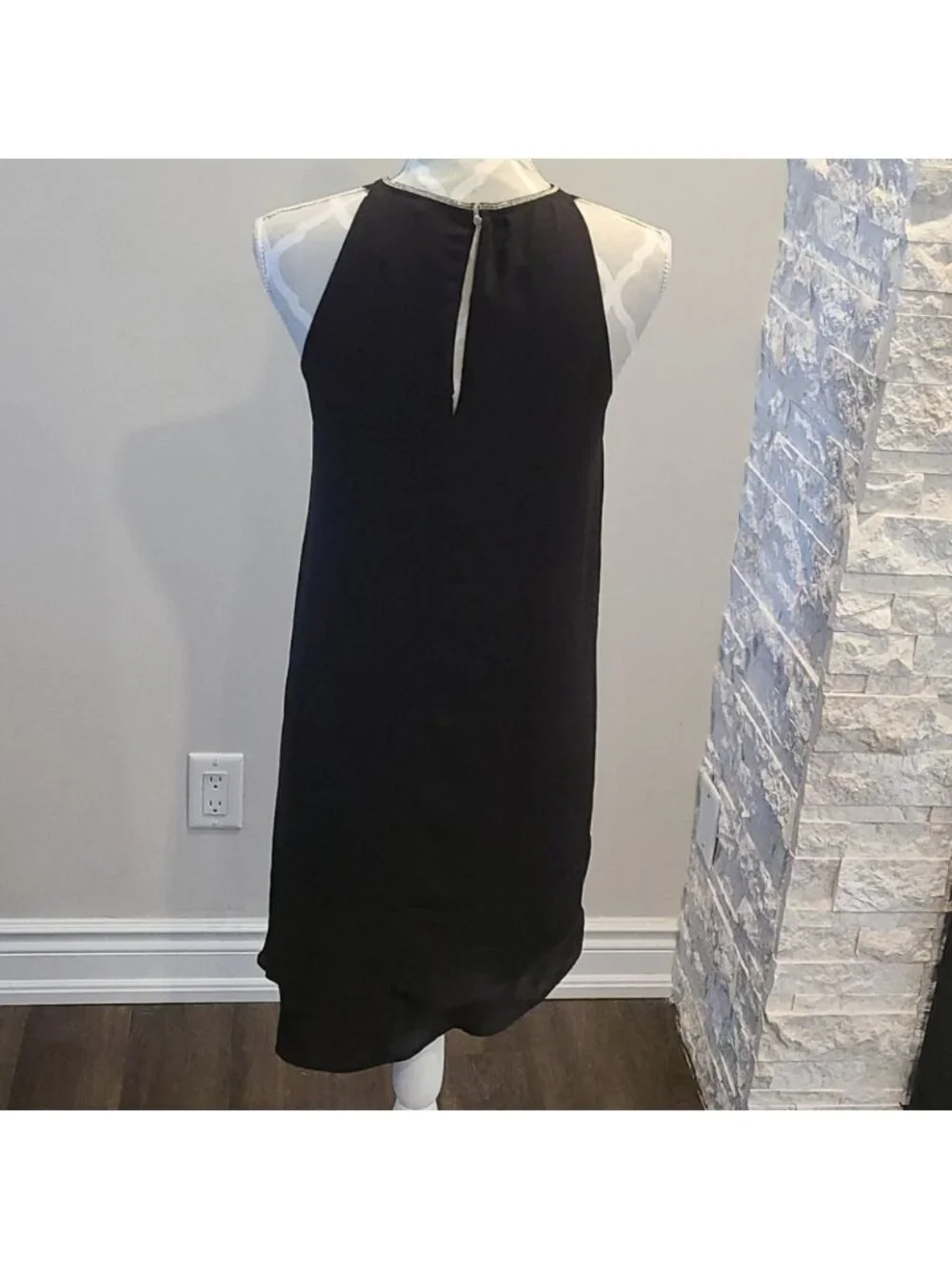 H&M black 2 layer semi sheer dress w/ silver trim